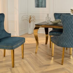 Barokke stoel CASTLE DELUXE benzine fluweel goud roestvrij staal met leeuwenkop decoratieve klinknagels - 46147