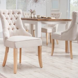 Elegante stoel CASTLE beige linnen stof landelijke stijl met comfort handvat - 40467