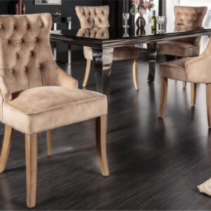 Elegante stoel CASTLE koffie fluweel landelijke stijl met comfort handvat - 40468