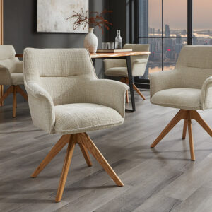 Bureaustoel LE GRAND beige chenille naturel massief eikenhout met armleuning - 47475
