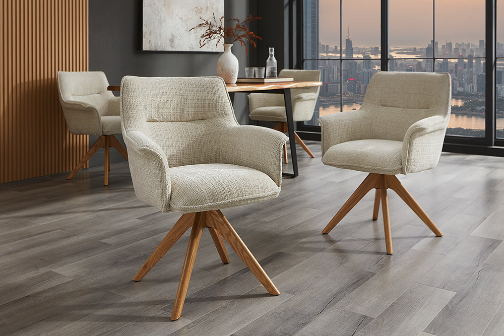 Bureaustoel LE GRAND beige chenille naturel massief eikenhout met armleuning - 47475