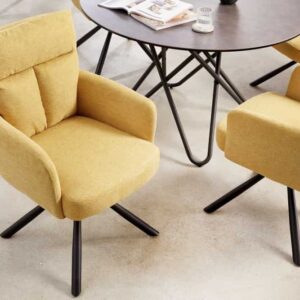 Draaibare retro stoel BIG GEORGE mosterdgeel met armleuningen en Bonnell veerbekleding - 42083