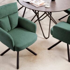 Draaibare retro stoel BIG GEORGE groen met armleuningen en Bonnell veerkern bekleding - 42084