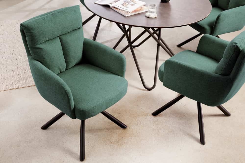 Draaibare retro stoel BIG GEORGE groen met armleuningen en Bonnell veerkern bekleding - 42084