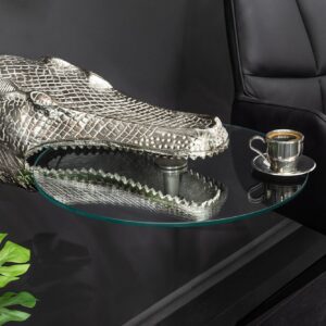 Design Hangtafel WILDLIFE CROCODILE 60cm Zilverkleurig Metalen Krokodil Bijzettafel - 44843