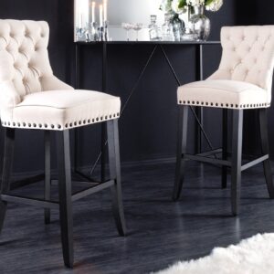 Design barkruk CASTLE beige zwart structuurstof met rugleuning hout Chesterfield - 43217