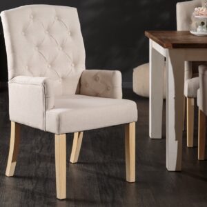Elegante fauteuil CASTLE beige met Chesterfield stiksels in landelijke stijl - 40073