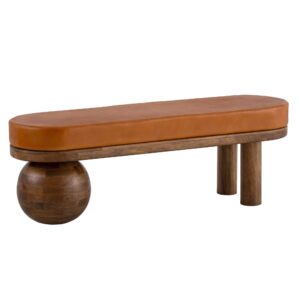Bank Geitenleer Mango Massief Houten Bank 140x47x40 cm Modern, Hal Gestoffeerde Bank Ongewoon, Gestoffeerde Leren Bank Bruin, Kleine Bedbank Halbank - WL7.314