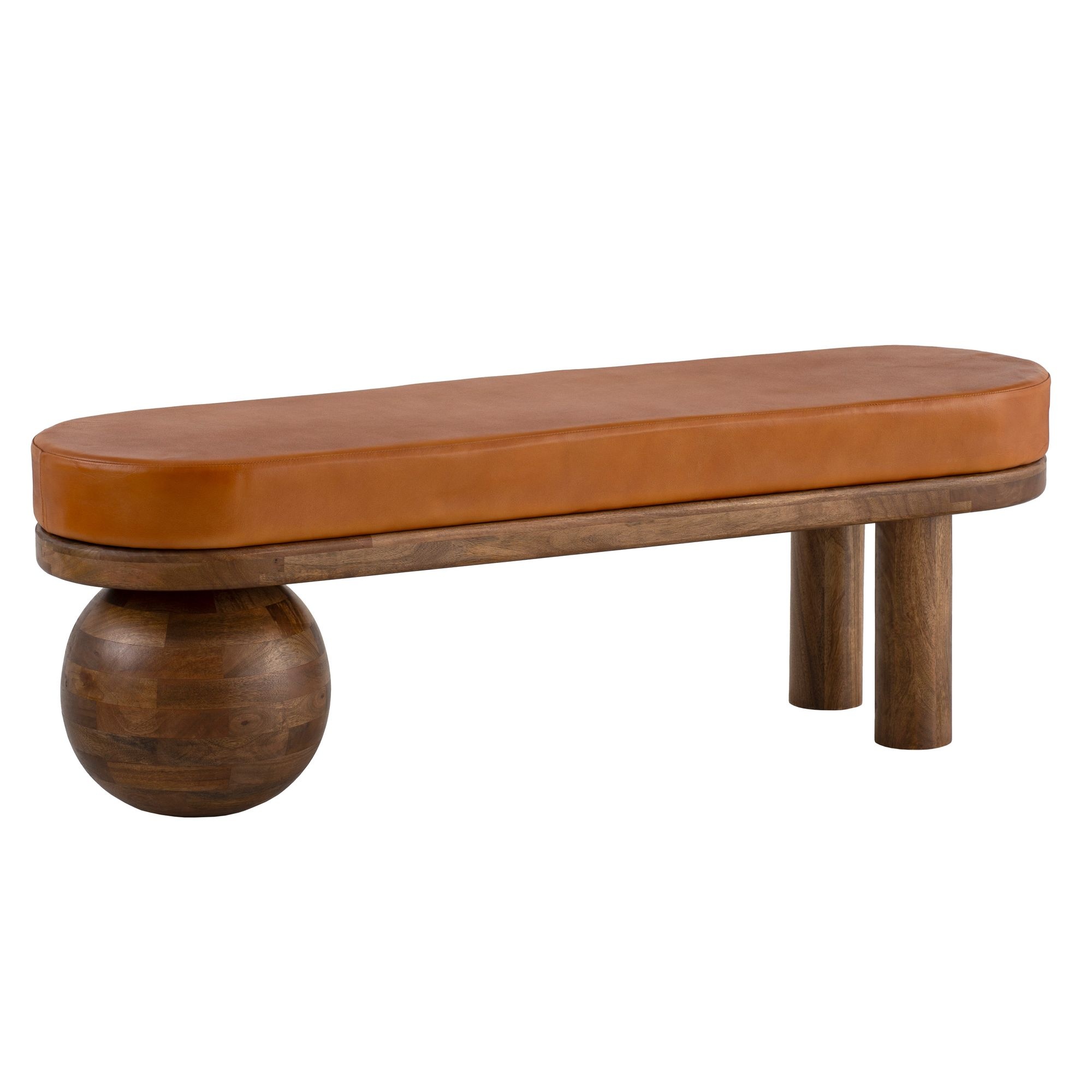 Bank Geitenleer Mango Massief Houten Bank 140x47x40 cm Modern, Hal Gestoffeerde Bank Ongewoon, Gestoffeerde Leren Bank Bruin, Kleine Bedbank Halbank - WL7.314