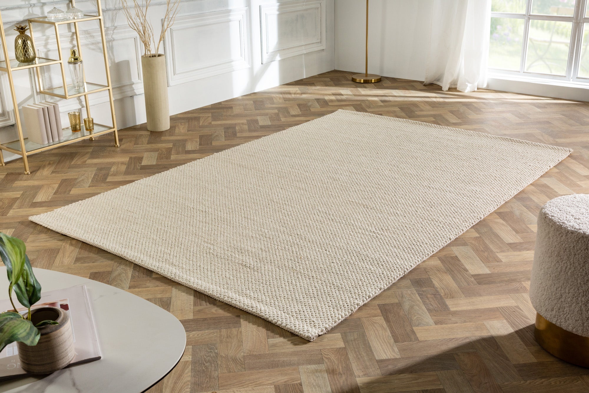 Design Vloerkleed WOL 240x160cm lichtbeige gemaakt van wol - 41715