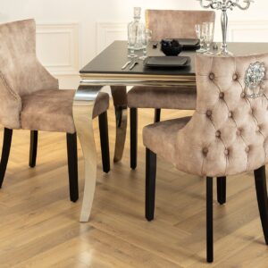 Chesterfield Stoel CASTLE DELUXE beige fluweel met leeuwenkop studs - 45734