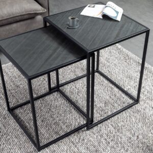 Vierkante set van 2 bijzettafels MOUNTAIN SOUL 60cm zwart natuursteen metaal - 45676