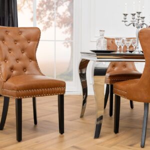 Chesterfield Stoel CASTLE Bruin Kunstleer Zwart Massief Hout met Comfort Handvat - 44586