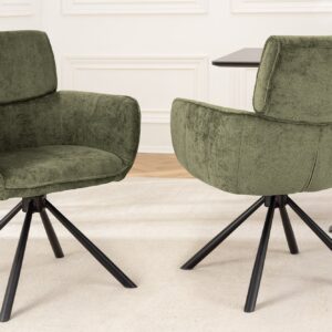Draaibare Retro Stoel UNIEKE Groene Chenille Zwarte Metalen Poten met Armleuning - 46320