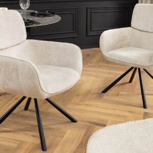 Draaibare Retro Stoel UNIEKE champagne beige chenille metalen poten met armleuning - 46322