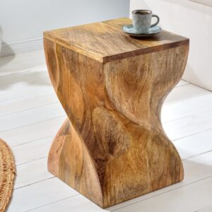 Massieve kruk TWIST 45cm natuurlijke mangohouten handgemaakte bijzettafel - 43849
