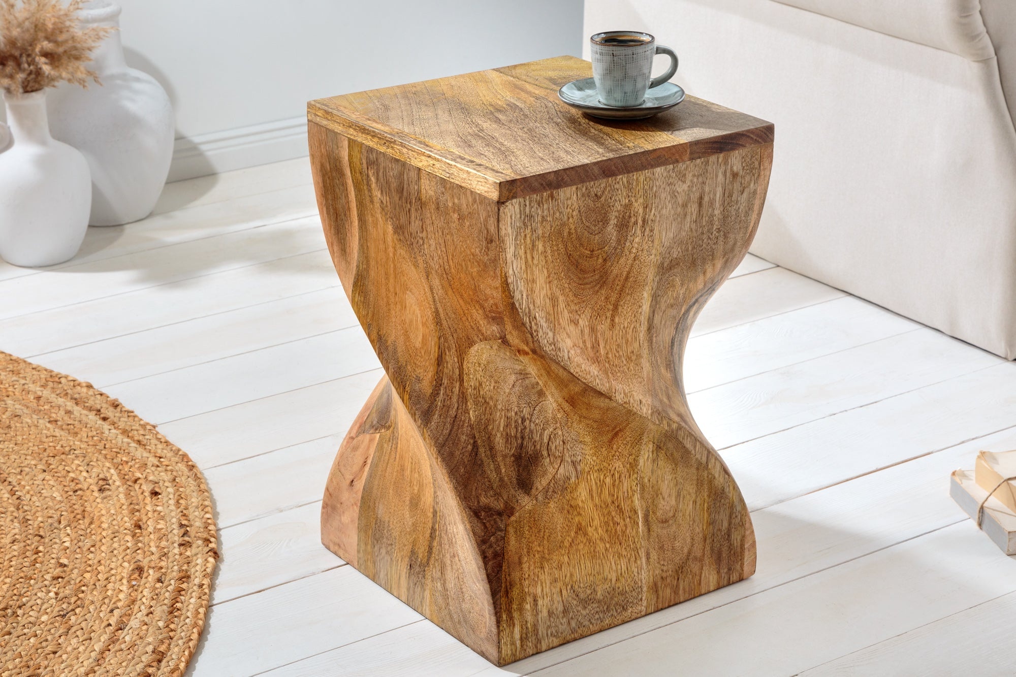 Massieve kruk TWIST 45cm natuurlijke mangohouten handgemaakte bijzettafel - 43849