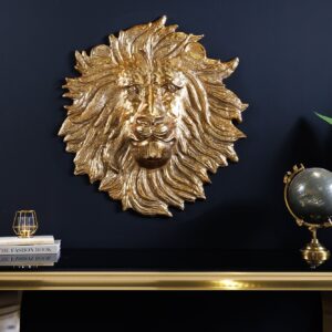 Gouden wanddecoratie WILDLIFE LION 60cm gouden metalen leeuwenkop sculptuur handgemaakt - 43953
