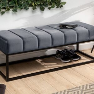 Moderne bank PETIT BEAUTÉ 110cm zilvergrijs fluweel zwart frame - 44267
