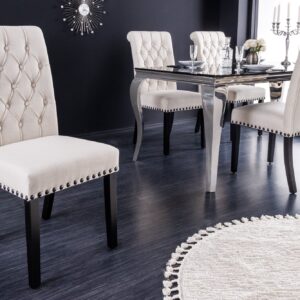Design Stoel CASTLE beige zwart Getextureerde stof Houten poten Chesterfield - 43215
