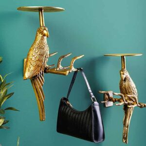 Set van 2 wandkapstok WILDLIFE BIRDS 45cm goud Metaal Hammerschlag Design handgemaakt - 44881