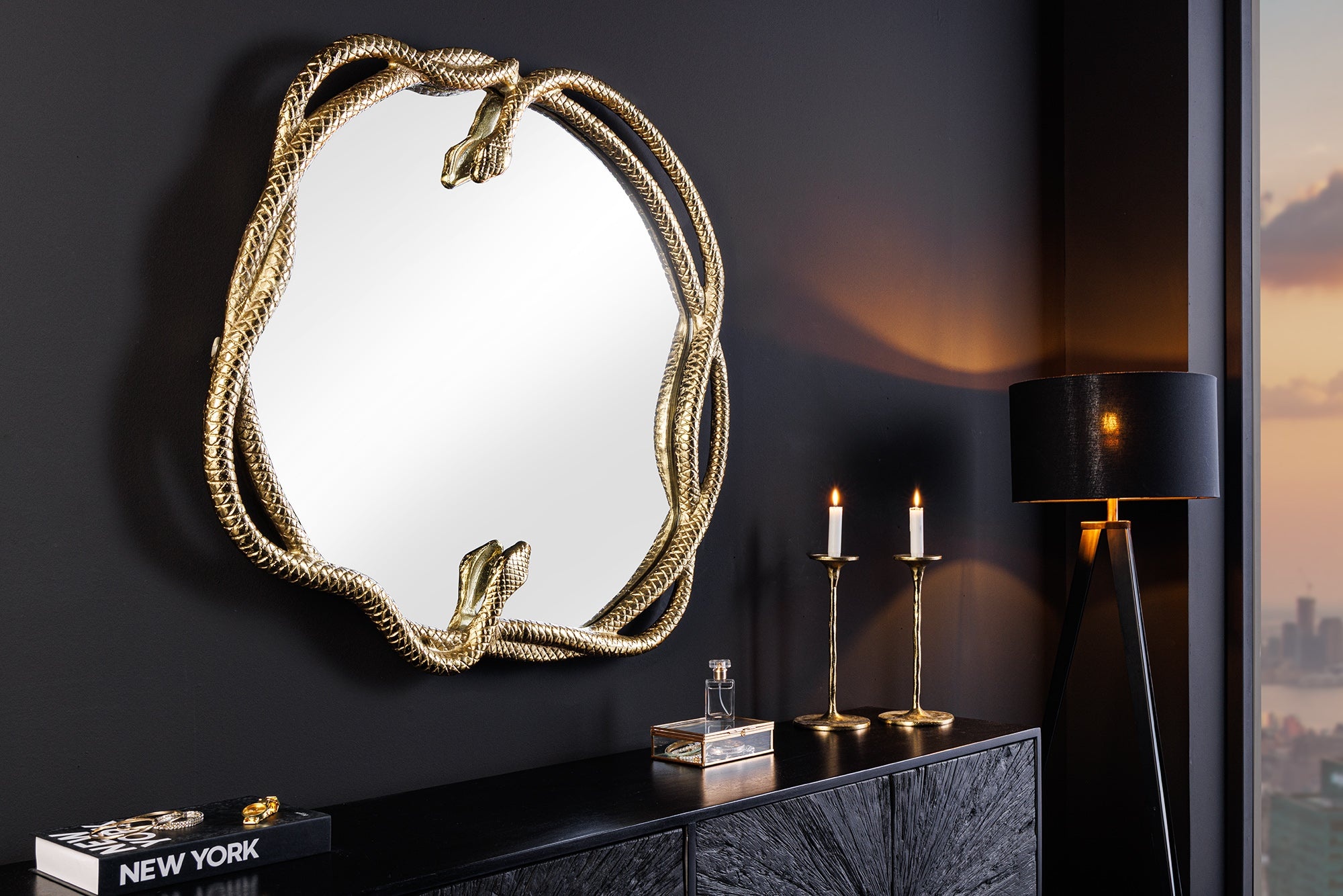 Decoratieve spiegel SNAKE L 50cm goudkleurig metalen slangenbeeld - 45786