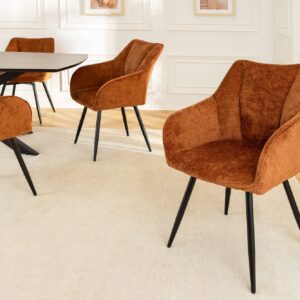 Draaibare Retro Stoel AVIGNON Roestbruin Chenille Zwart Metalen Poten - 46471