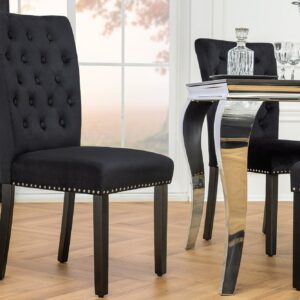 Chesterfield Stoel CASTLE Zwart fluweel rubberhout decoratieve klinknagels - 44590