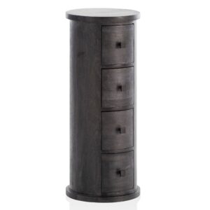 Design Dressoir Mango Massief Hout Zwart 34x85x34 cm | Kast met 4 laden | Smalle zijkast massief | Mini ronde ladekast - WL6.842