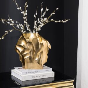 Handgemaakte vaas LIQUID 30cm goud metaal gehamerd design - 44876