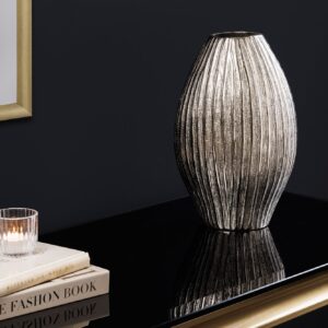 Moderne vaas ELEGANCE 35cm Zilver Metaal Gehamerd Design - 44839