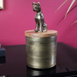 Design Tin PANTHER 20cm Goud Natuurlijk Mango Hout Panter Figuur Metaal Decoratie - 44485