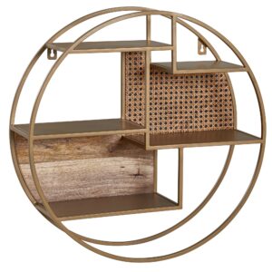 rotan 62x62x17 cm hangplank massief hout / metaal industrieel | Hangplank rond wand | Plank hangende open woonkamer - WL6.476