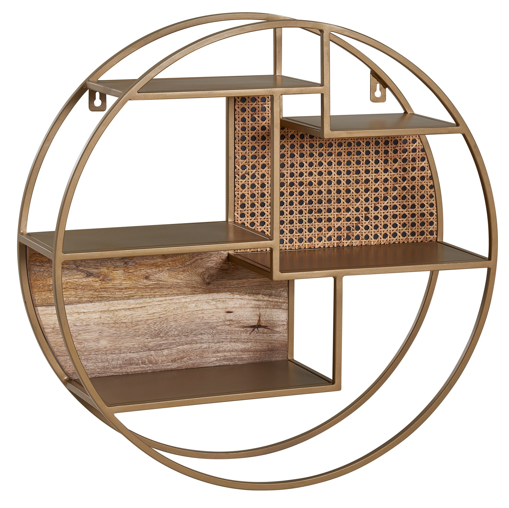 rotan 62x62x17 cm hangplank massief hout / metaal industrieel | Hangplank rond wand | Plank hangende open woonkamer - WL6.476