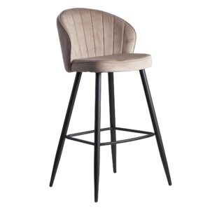 barkruk fluweel beige kruk met rugleuning 56x102.5x52.5 cm | Keukenkruk Scandinavische stof / metaal 110 kg | Design barkruk | Bistrokruk gestoffeerd - WL6.291