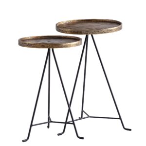 bijzettafel set van 2 metaal goud/zwart design set tafels rond, woonkamer tafel bijzettafel modern, salontafel decoratieve tafel 2-delig, bloementafel woonkamer - WL7.212