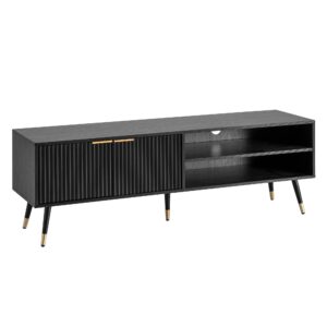 Lowboard zwart met eiken decor 150x51x39 cm tv-kast modern, design tv-kast hoog, tv-tafel tv-kast met deuren en opbergvakken, tv-kast woonkamer - WL6.880