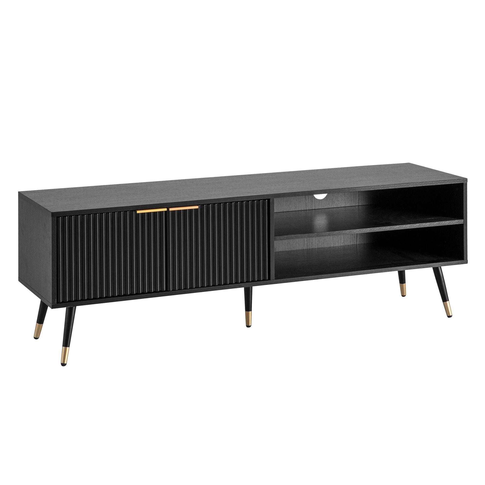 Lowboard zwart met eiken decor 150x51x39 cm tv-kast modern, design tv-kast hoog, tv-tafel tv-kast met deuren en opbergvakken, tv-kast woonkamer - WL6.880