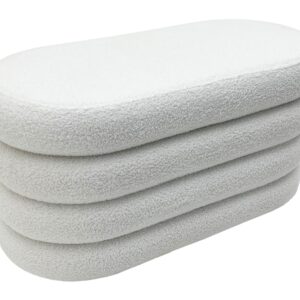 Bankje VOGUE 85cm ovaal bekleed met opbergruimte bouclé wit - 48923