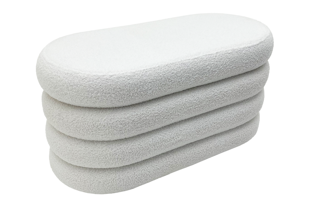 Bankje VOGUE 85cm ovaal bekleed met opbergruimte bouclé wit - 48923