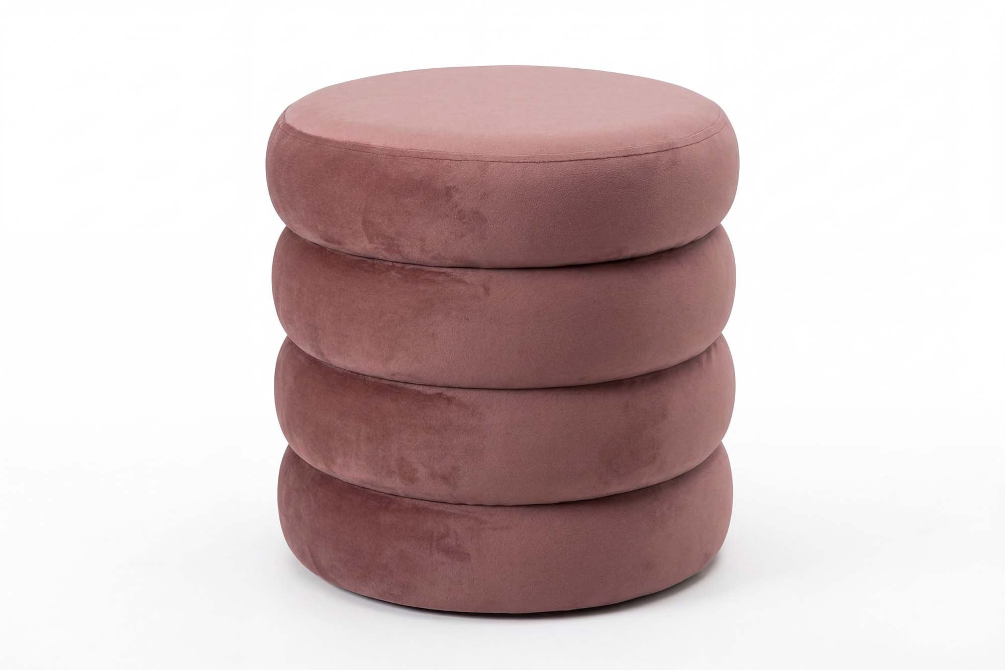Kruk VOGUE 40cm rond bekleed met opbergruimte fluweel rosé - 48638