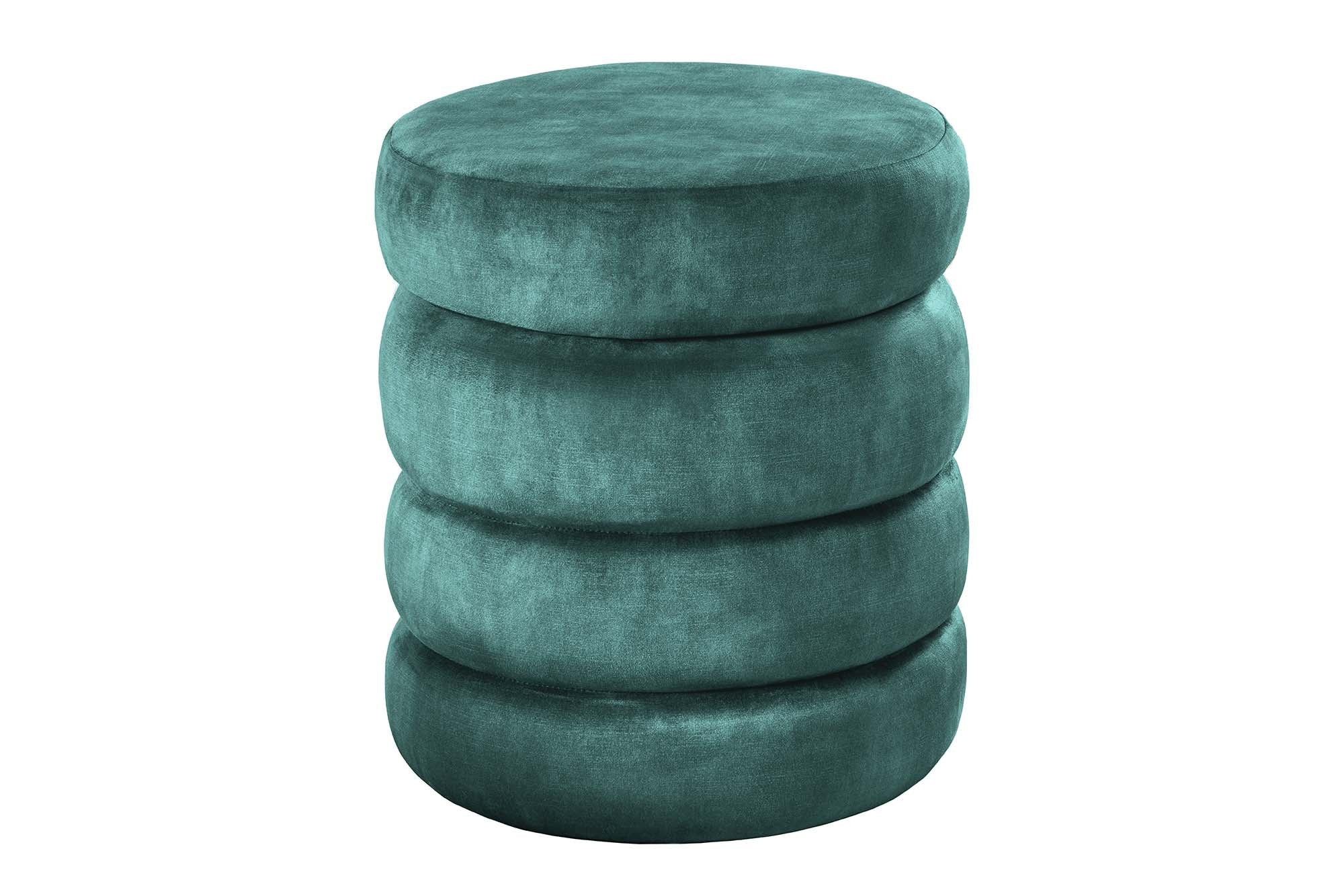 Kruk VOGUE 40cm rond bekleed met opbergruimte fluweel groen - 48637
