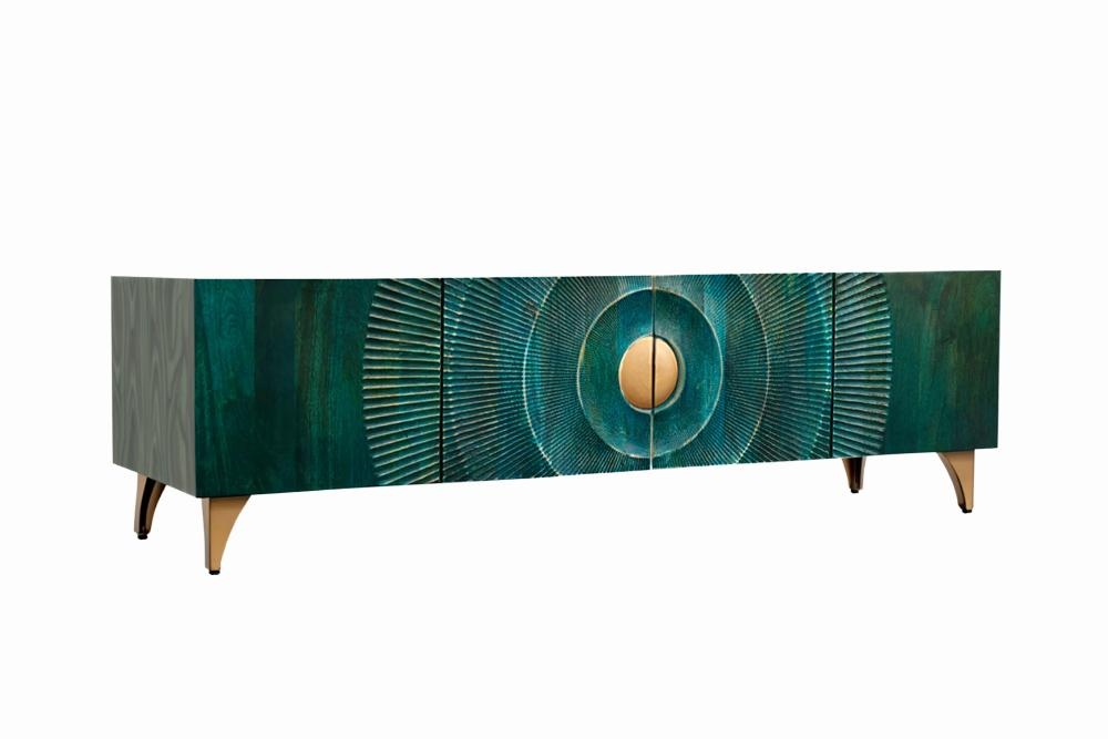 TV-meubel GOLDEN SUNSET 180cm 3D mangohout turquoise - 48525