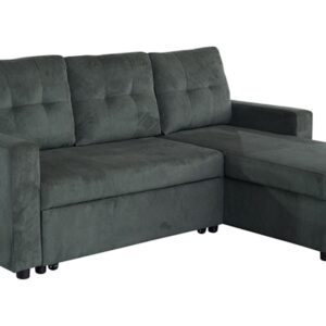 Hoeksofa bed APARTMENT 205cm 3-zits met poef en opbergruimte fluweel groen - 48124