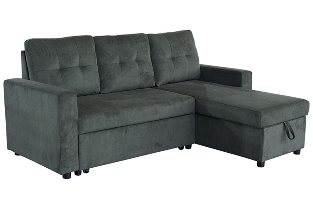 Hoeksofa bed APARTMENT 205cm 3-zits met poef en opbergruimte fluweel groen - 48124