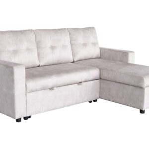 Hoekslaapbank APARTMENT 205cm 3-zits met ottomaan en opbergruimte fluweel champagne beige - 48121