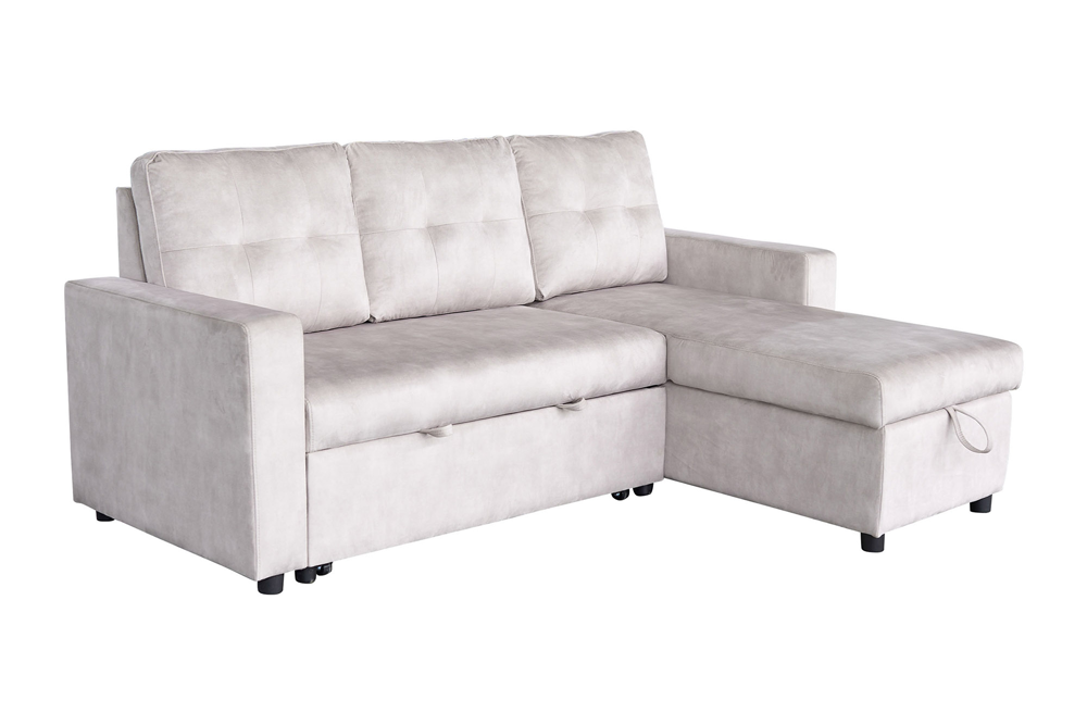 Hoekslaapbank APARTMENT 205cm 3-zits met ottomaan en opbergruimte fluweel champagne beige - 48121