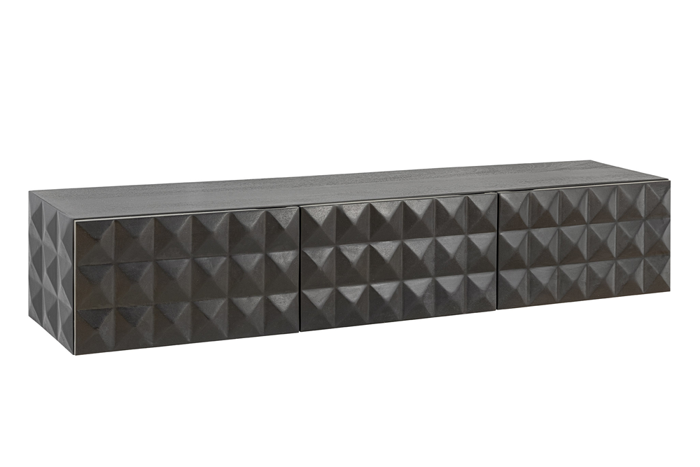 TV-Board VULCANO 160cm 3D hangend met kabelgat mangohout zwart - 47768