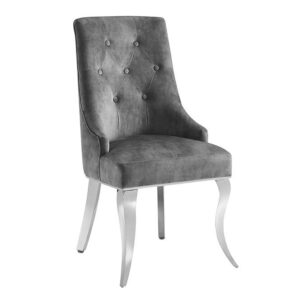 Chair MODERN BAROCK DELUXE w/ silver legs and lion´s head velvet grey - 47493