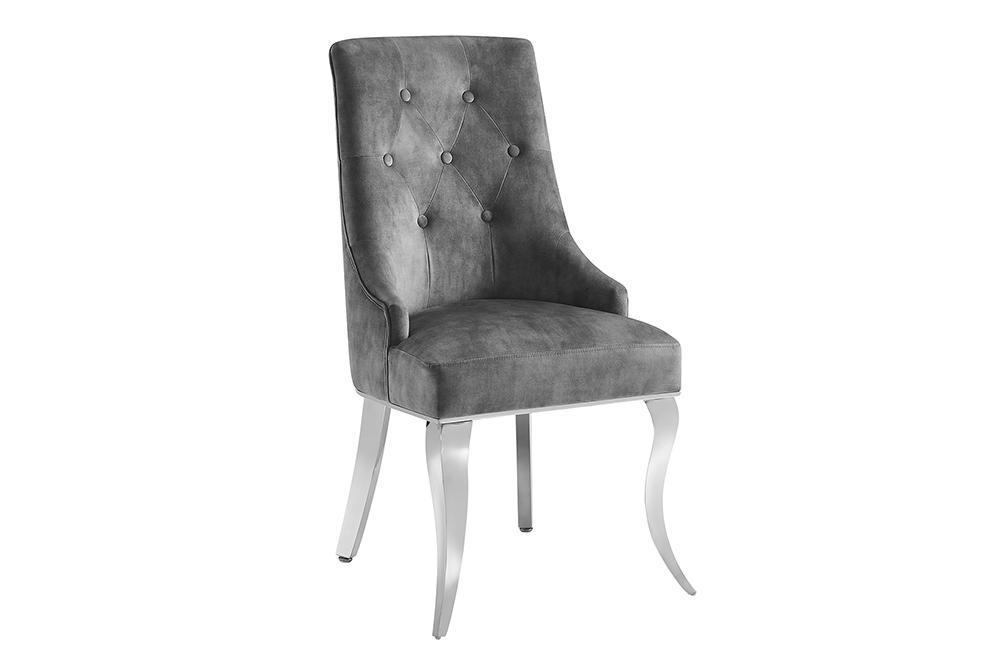 Chair MODERN BAROCK DELUXE w/ silver legs and lion´s head velvet grey - 47493